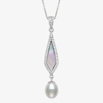 Womens Genuine White Mother Of Pearl Cultured Freshwater Pearl Sterling Silver Pendant Necklaces