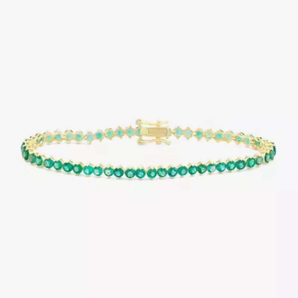 Lab Created Green Emerald 14K Gold Over Silver 7.5 Inch Tennis Bracelet