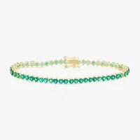 Lab Created Green Emerald 14K Gold Over Silver 7.5 Inch Tennis Bracelet