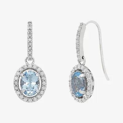 Simulated Blue Aquamarine Sterling Silver Oval Drop Earrings