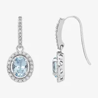 Simulated Blue Aquamarine Sterling Silver Oval Drop Earrings