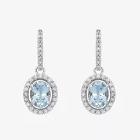 Simulated Blue Aquamarine Sterling Silver Oval Drop Earrings