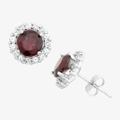 Genuine Red Garnet 10K White Gold 9.5mm Round Stud Earrings