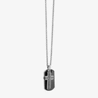 Mens Simulated Black Onyx Stainless Steel Cross Pendant Necklace