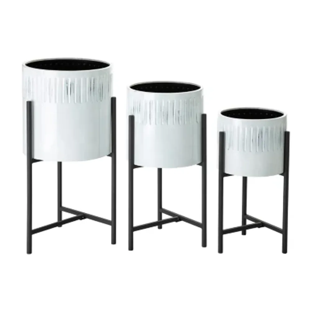 Glitzhome Set Of 3 White Metal Planter Stands