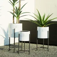 Glitzhome Set Of 3 White Metal Planter Stands