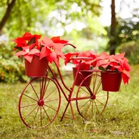 Glitzhome "28.75""L Metal Red Bicycle" Planter Stands