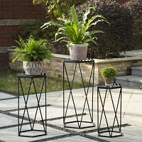 Glitzhome Set Of 3 Black Metal Planter Stands