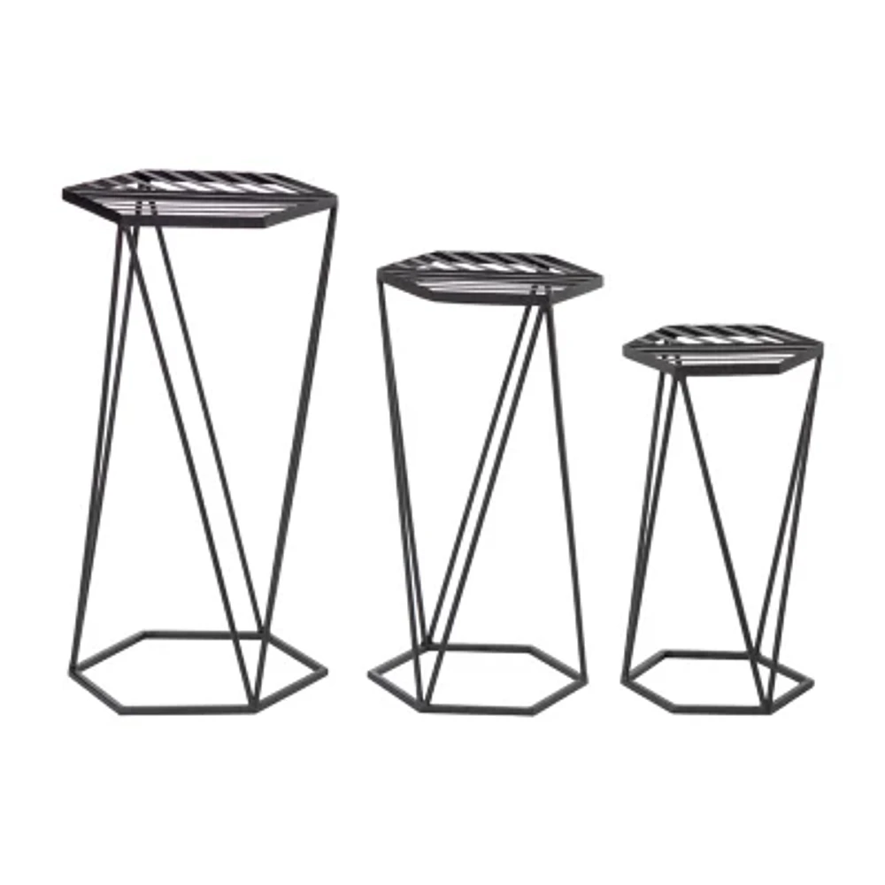 Glitzhome Set Of 3 Black Metal Planter Stands