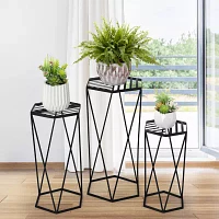 Glitzhome Set Of 3 Black Metal Planter Stands