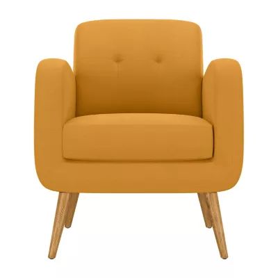 Kingston Mid-Century Modern Accent Armchair in Linen with Legs in a Natural Finish