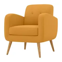 Kingston Mid-Century Modern Accent Armchair in Linen with Legs in a Natural Finish