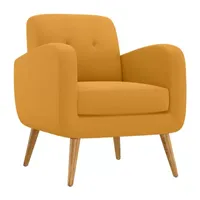 Kingston Mid-Century Modern Accent Armchair in Linen with Legs in a Natural Finish