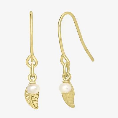 Silver Treasures 14K Gold Over Leaf Drop Earrings
