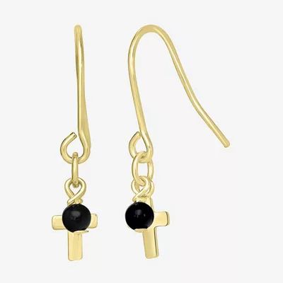 Silver Treasures 14K Gold Over Cross Drop Earrings