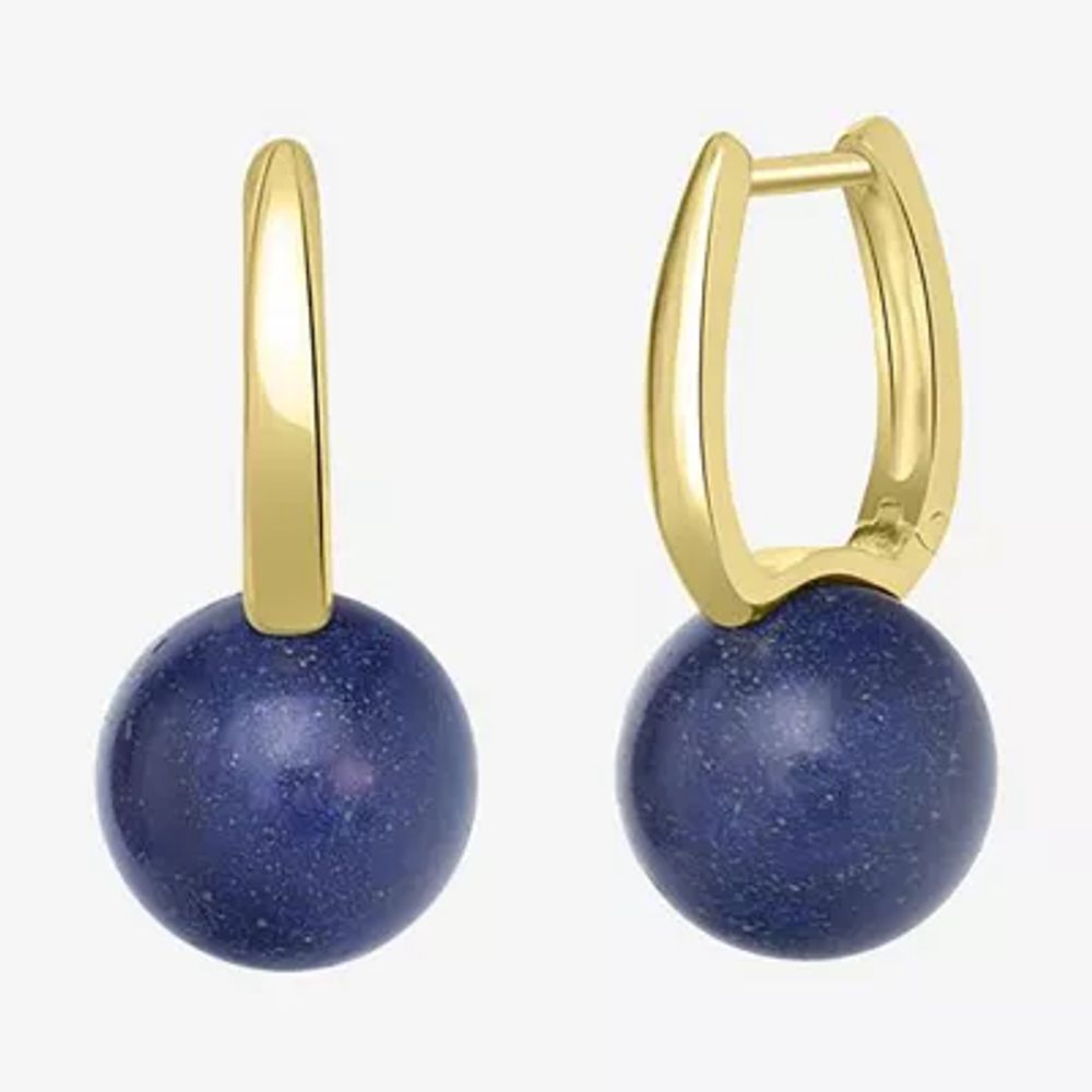 Silver Treasures Womens Blue Turquoise 14K Gold Over 21mm Round Hoop Earrings