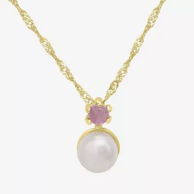 Silver Treasures Simulated Pearl 14K Gold Over 18 Inch Singapore Pendant Necklace