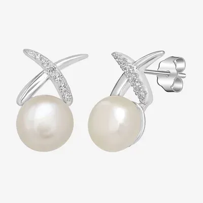 Silver Treasures Simulated Pearl Sterling Silver 13.8mm Stud Earrings