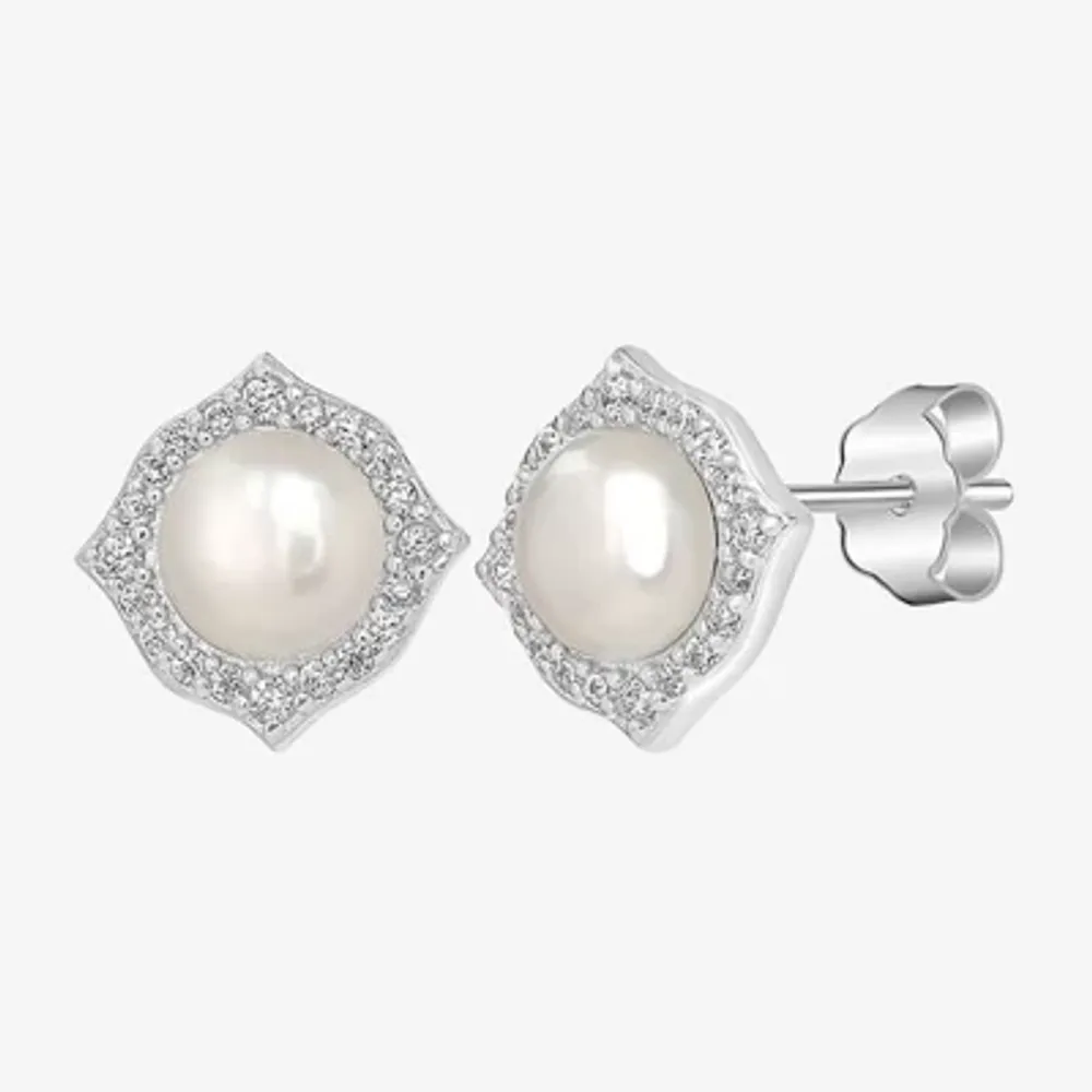 Silver Treasures Simulated Pearl Sterling Silver 8.5mm Stud Earrings