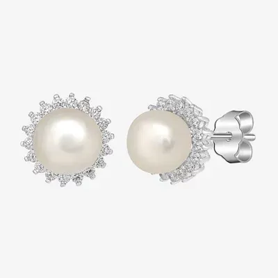 Silver Treasures Simulated Pearl Sterling Silver 8.2mm Round Stud Earrings