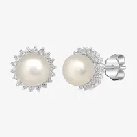 Silver Treasures Simulated Pearl Sterling Silver 8.2mm Round Stud Earrings