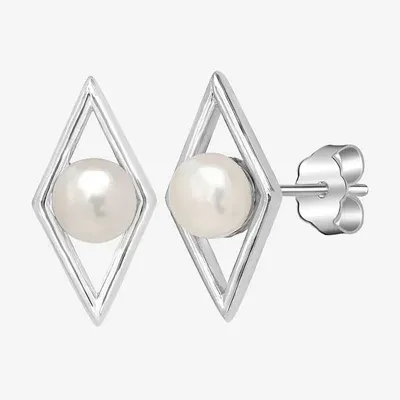 Silver Treasures Simulated Pearl Sterling Silver 13mm Diamond Stud Earrings