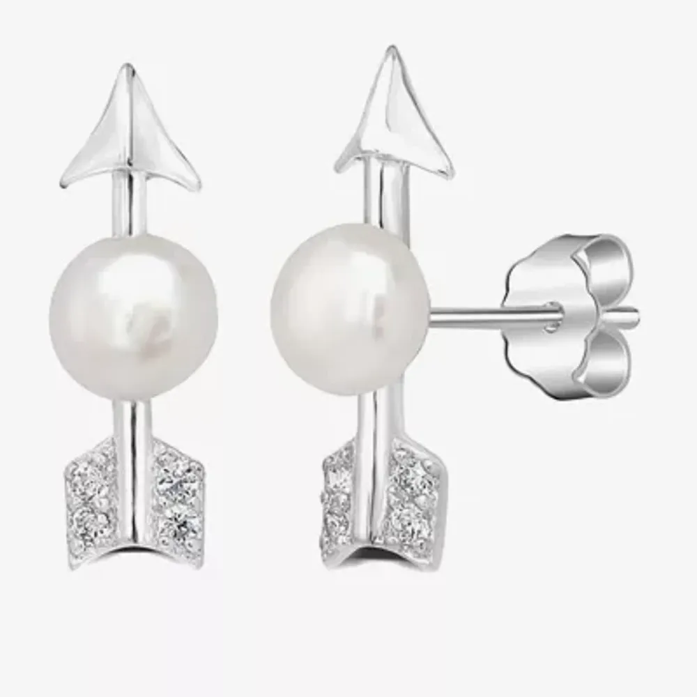 Silver Treasures Simulated Pearl Sterling Silver 13mm Arrow Stud Earrings