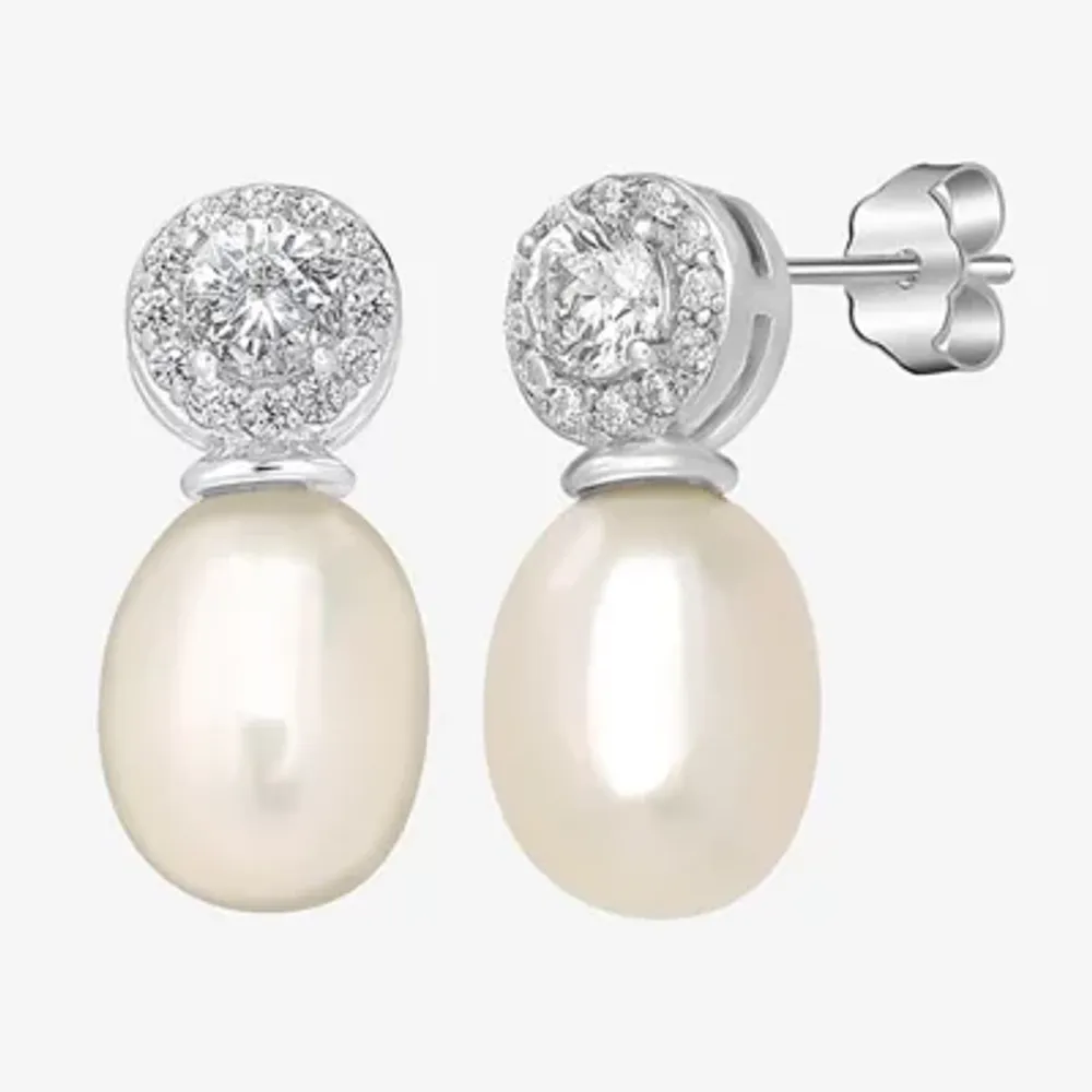 Silver Treasures Simulated Pearl Sterling Silver Round Drop Earrings