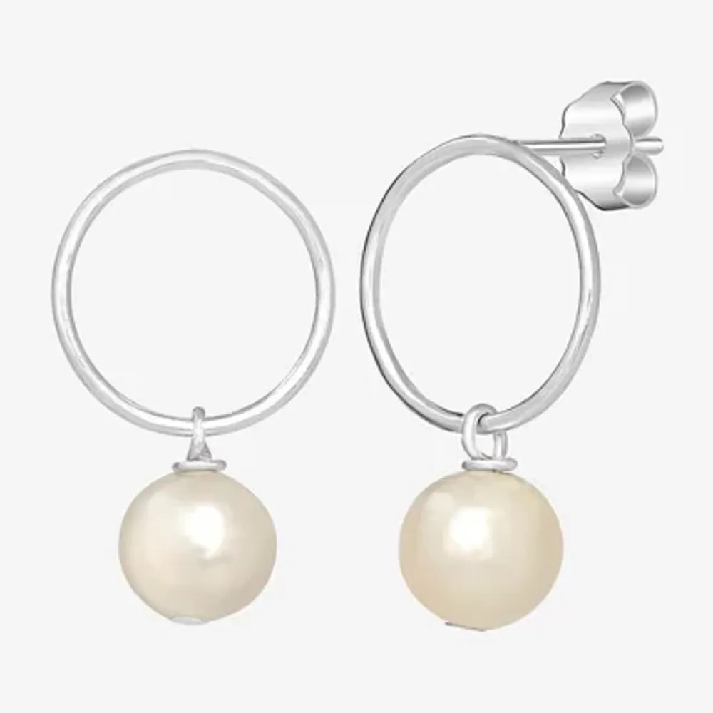 Silver Treasures Simulated Pearl Sterling Silver Round Drop Earrings