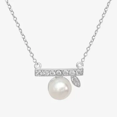Silver Treasures Simulated Pearl Sterling Silver 18 Inch Cable Bar Pendant Necklace