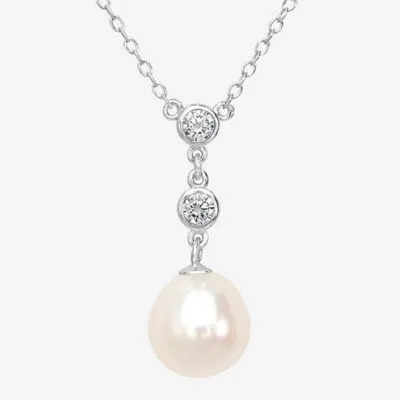 Silver Treasures Simulated Pearl Sterling Silver 18 Inch Cable Pendant Necklace