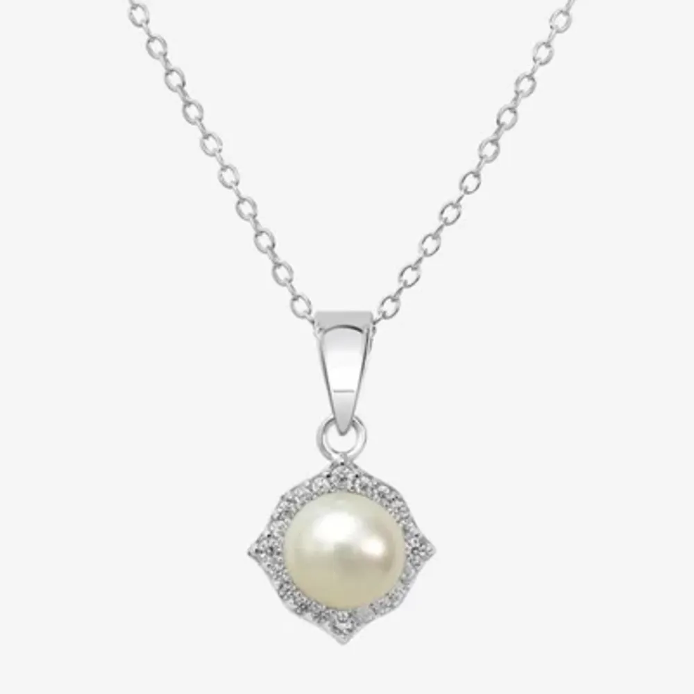 Silver Treasures Simulated Pearl Sterling Silver 18 Inch Cable Pendant Necklace