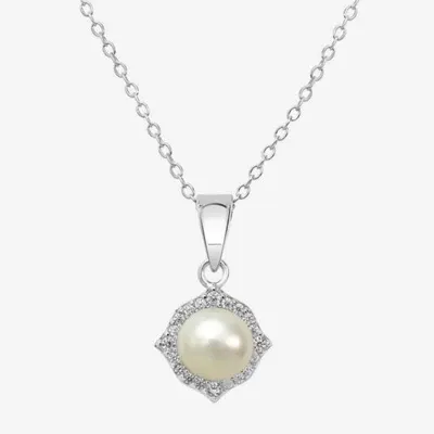 Silver Treasures Simulated Pearl Sterling Silver 18 Inch Cable Pendant Necklace