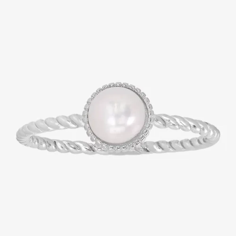 Silver Treasures Simulated Pearl Sterling Round Band