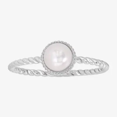 Silver Treasures Simulated Pearl Sterling Round Band