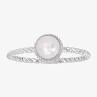 Silver Treasures Simulated Pearl Sterling Round Band