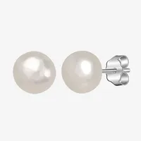 Silver Treasures Simulated Pearl Sterling Silver 6mm Round Stud Earrings