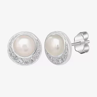 Silver Treasures Simulated Pearl Sterling Silver 8.5mm Round Stud Earrings