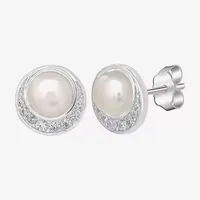 Silver Treasures Simulated Pearl Sterling Silver 8.5mm Round Stud Earrings