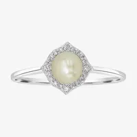 Silver Treasures Simulated Pearl Sterling Round Band