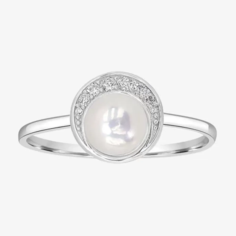 Silver Treasures Simulated Pearl Sterling Round Band