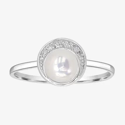 Silver Treasures Simulated Pearl Sterling Round Band
