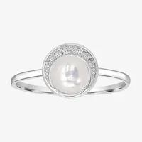 Silver Treasures Simulated Pearl Sterling Round Band