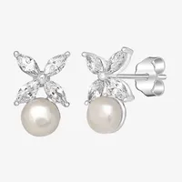 Silver Treasures Simulated Pearl Sterling Silver 15mm Flower Stud Earrings