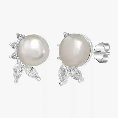 Silver Treasures Simulated Pearl Sterling Silver Round Stud Earrings