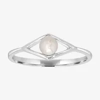 Silver Treasures Simulated Pearl Sterling Diamond Band