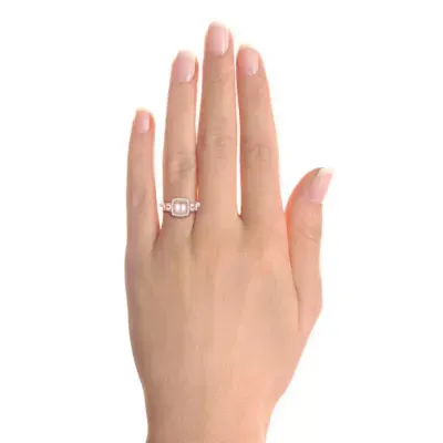Womens 7-7.5MM Dyed Pink Cultured Freshwater Pearl 14K Rose Gold Over Silver Square Cushion Halo Side Stone Cocktail Ring