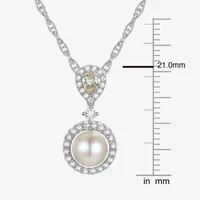 Womens White Cultured Freshwater Pearl Sterling Silver Pendant Necklace