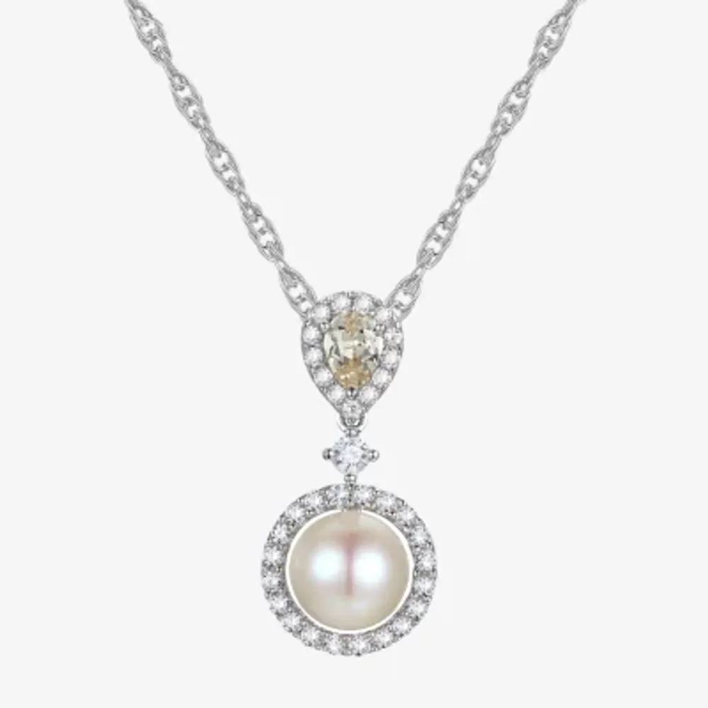 Womens White Cultured Freshwater Pearl Sterling Silver Pendant Necklace