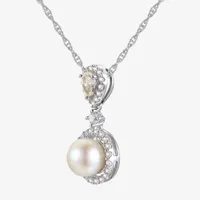 Womens White Cultured Freshwater Pearl Sterling Silver Pendant Necklace